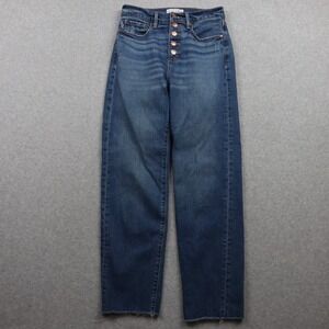 Loft Jeans Womens 25/0 The Straight Button Fly Raw Hem 5-Pocket Flex Denim Blue